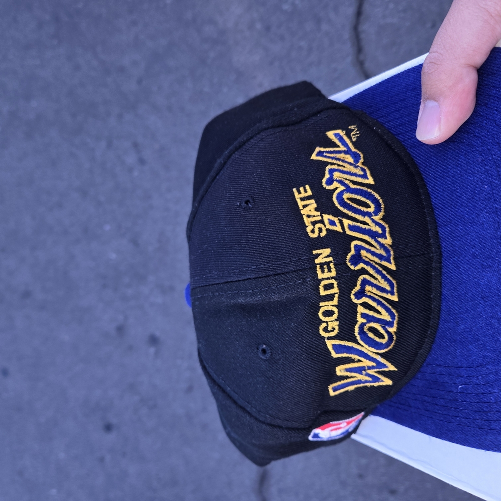 Black and Blue Curved Brim Hat with Gold Embroidery